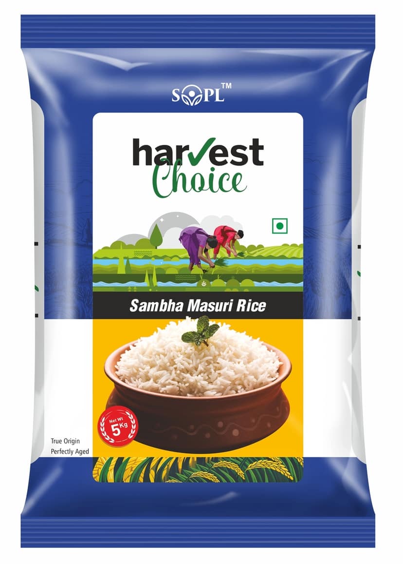 Harvest Choice Sambha Masuri Rice – 5kg | Premium Quality, Aromatic & Non-Sticky | Soft & Fluffy Grains