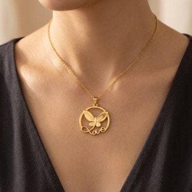 Love Butterfly Circle Pendant Necklace | Gold-Tone Anti-Tarnish Imitation Jewellery view 2