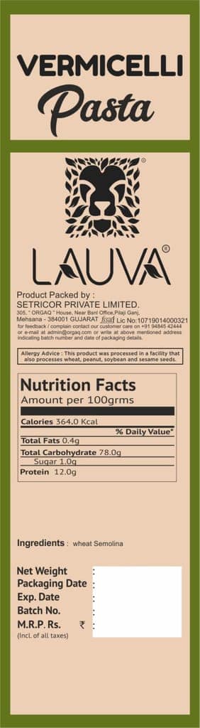 LAUVA Natural Durum Wheat Pasta Vermicelli view 2