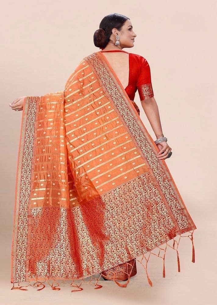 Woven Art Silk Saree in Orange view 2