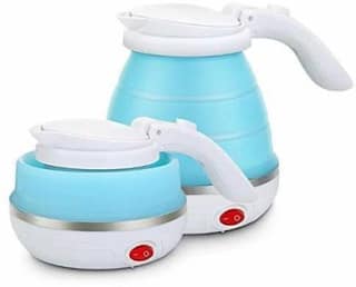 Food Grade Electric Kettle Portable Silicone Collapsible Kettle 110-220V 650ML for Most Travel and Home & Office Use Electric Kettle (0.6 L, Blue)