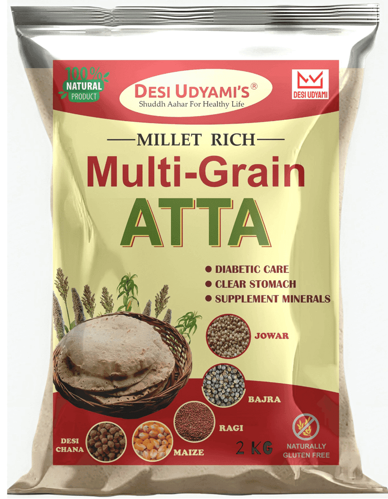 Desi Udyami’s Premium Wheat-Free, Rice-Free, and Soya-Free Multigrain Atta – Perfect for Diabetes, Weight Loss, and Heart Health 2 Kg (pack of 2) (pack of 2)