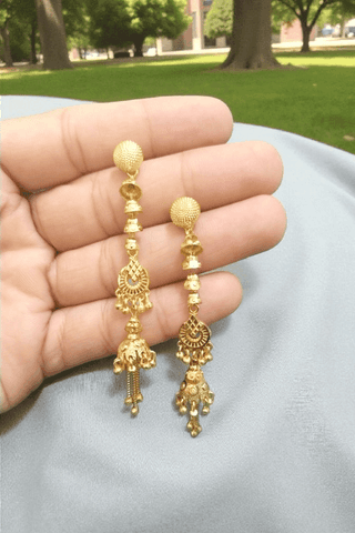 Premium Gold-Plated Traditional Floral Jhumki Earrings for Women & Girls Micro Polished Ethnic Drop Design Lightweight Daily Wear Jewellery