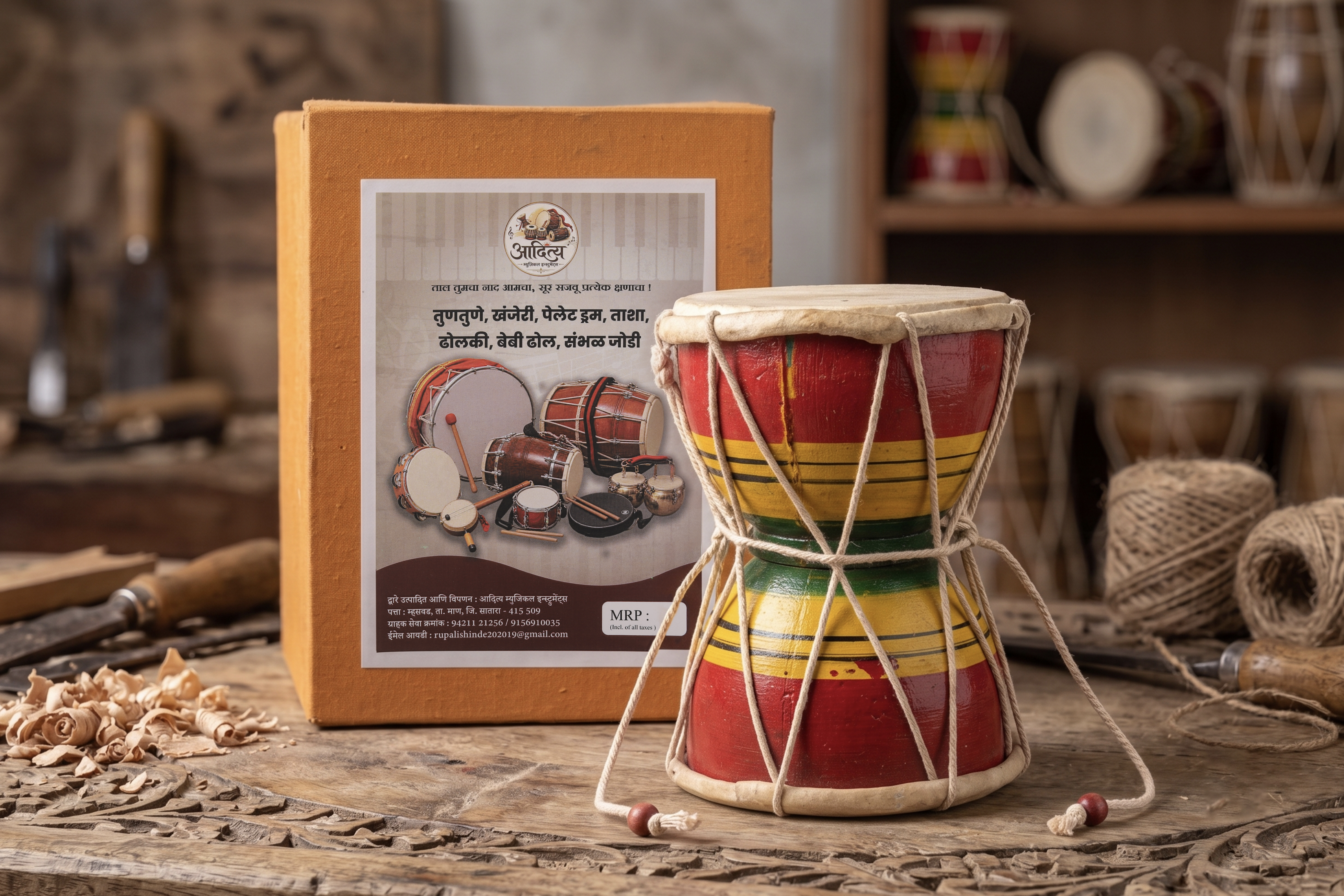 Pellet Drum Musical Instrument with Traditional Design and Rhythmic Sound