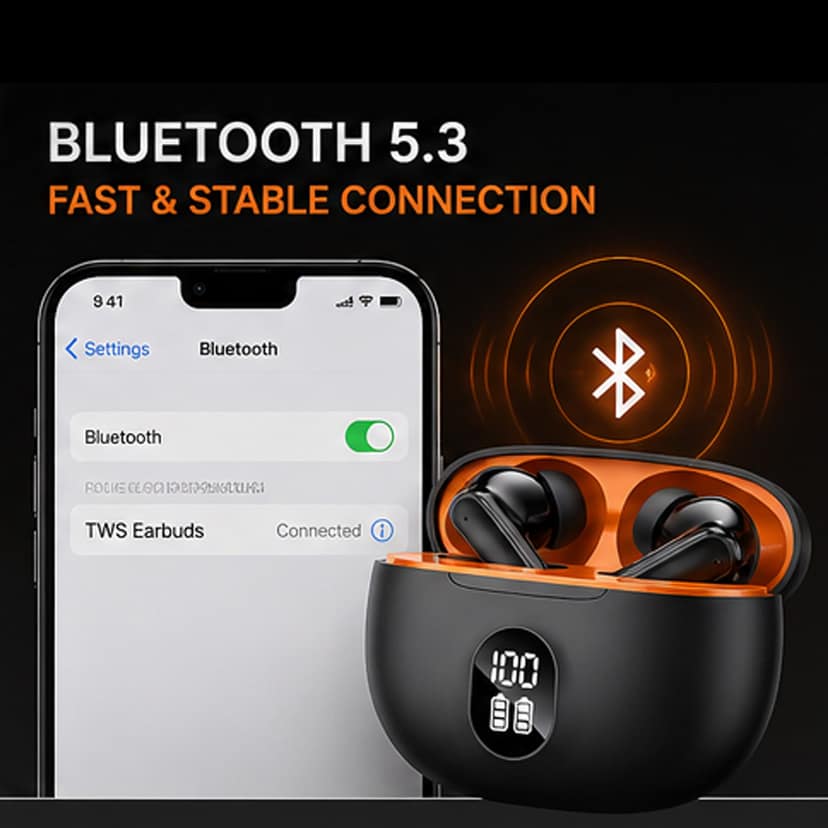 Wireless TWS Gaming Earbuds with Bluetooth 5.3, Deep Bass Sound, HD Calls - M&G Wireless TWS Gaming Earbuds with Bluetooth 5.3, Deep Bass Sound, HD Calls - M&G - White view 2
