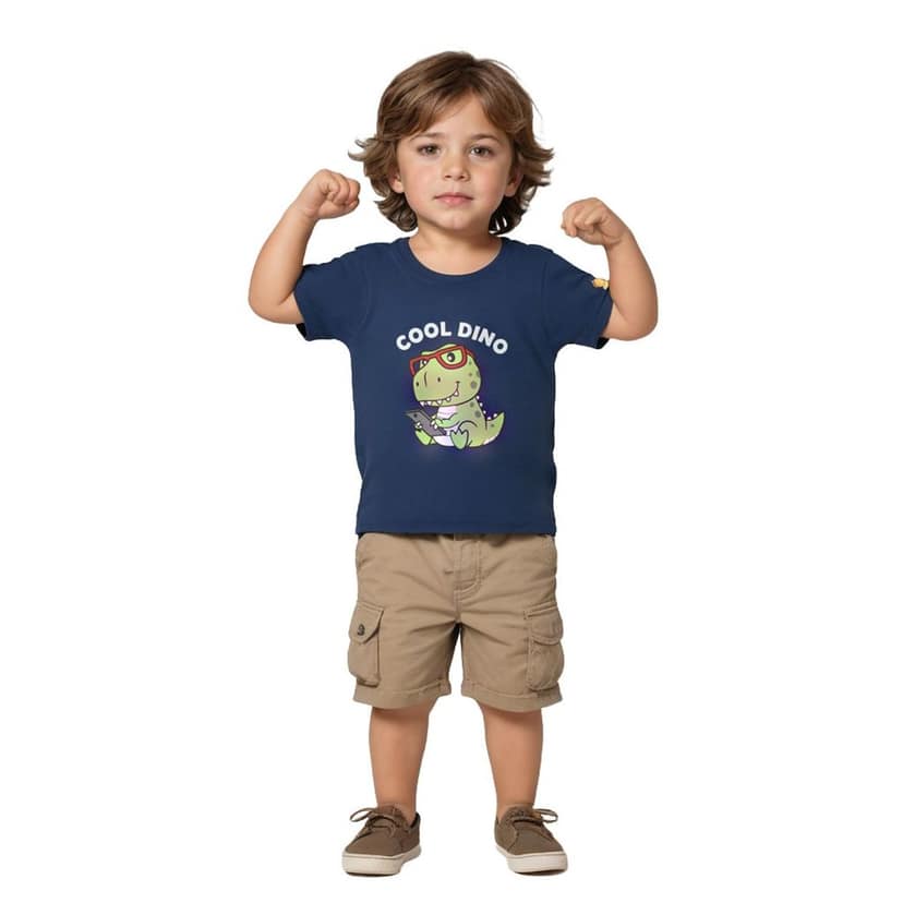 Boys T shirt Cotton Estate Blue Cool Dino