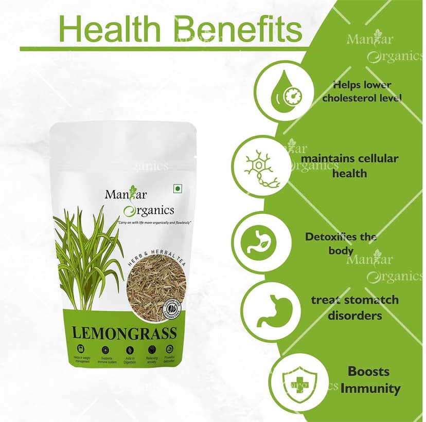 ManHar Organics Lemongrass Herbal Tea Leaves 100gm || Immunity Booster & Weight Management || (Lemongrass, 100gm) view 2