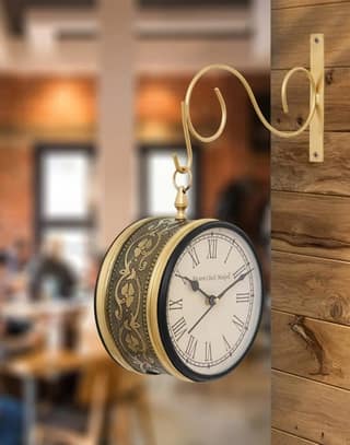 Kiran Handicrafts - Clock/Platform Analog Wall Clock/Double Sided Brass Clock/Victorian Royal Antique Plaform Double Sided Wall Clock for Gallery/Gift for Festival