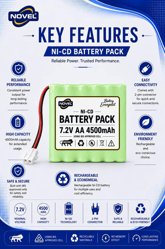 NOVEL 7.2V AA 4500mAh NI-CD Rechargeable Battery KET 2 PIN view 2
