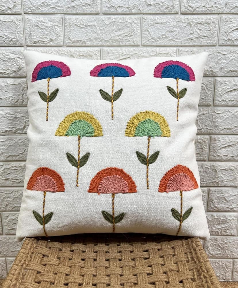 Indihomecraft Handicraft Cotton Cushion Cover - Hand Stitched Embroidery Decorative Art Boho Pillow Umbrella Shape Pillow Cover | Square Shape 18X18 Inches Cushion Cover, Set of 2 view 2
