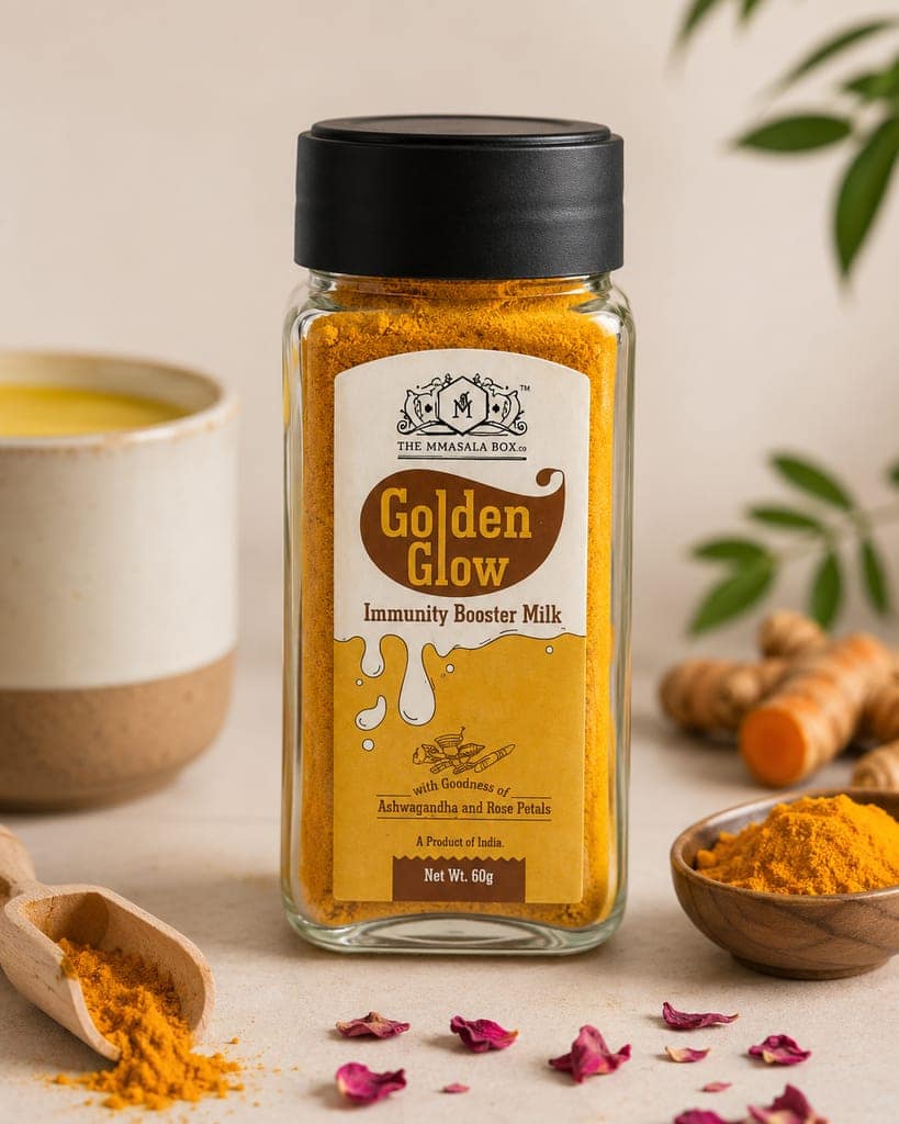 Golden Glow Turmeric Milk 60GM x 2 | Haldi Milk with Ashwagandha & Rose Petals | The MMasala Box Co. view 2