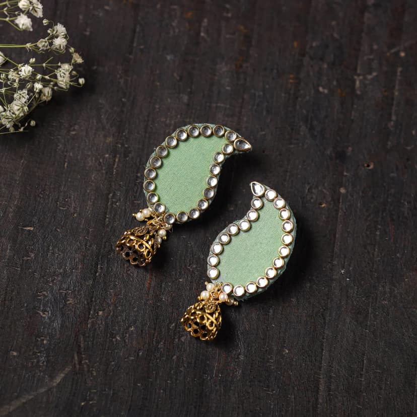 Green - Aarohi Stone Work Fabart Earrings