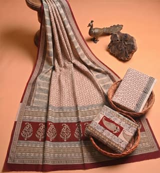Handcrafted Bagh Print Cotton 3 Piece Suit Set