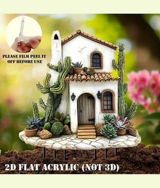 Flenzy 2D Flat Acrylic Desert House Garden Stake with Cactus