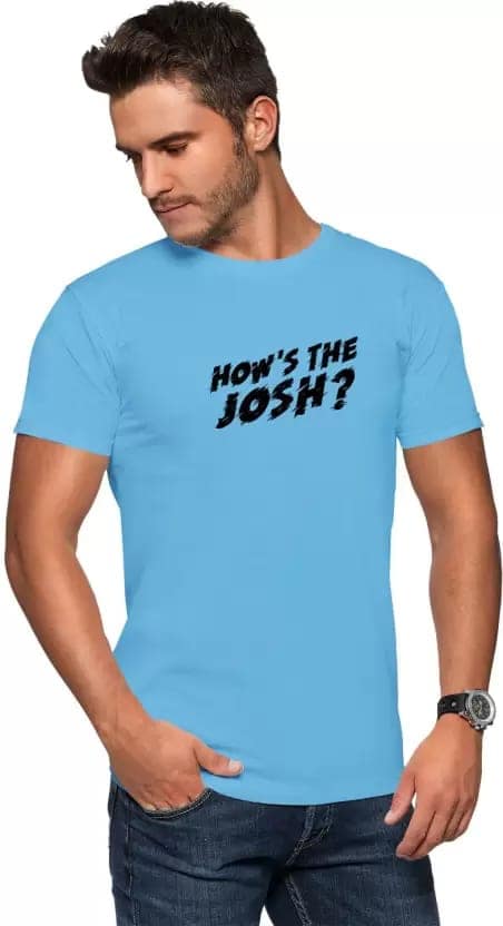 Men Printed Round Neck Pure Cotton Light Blue T-Shirt view 2