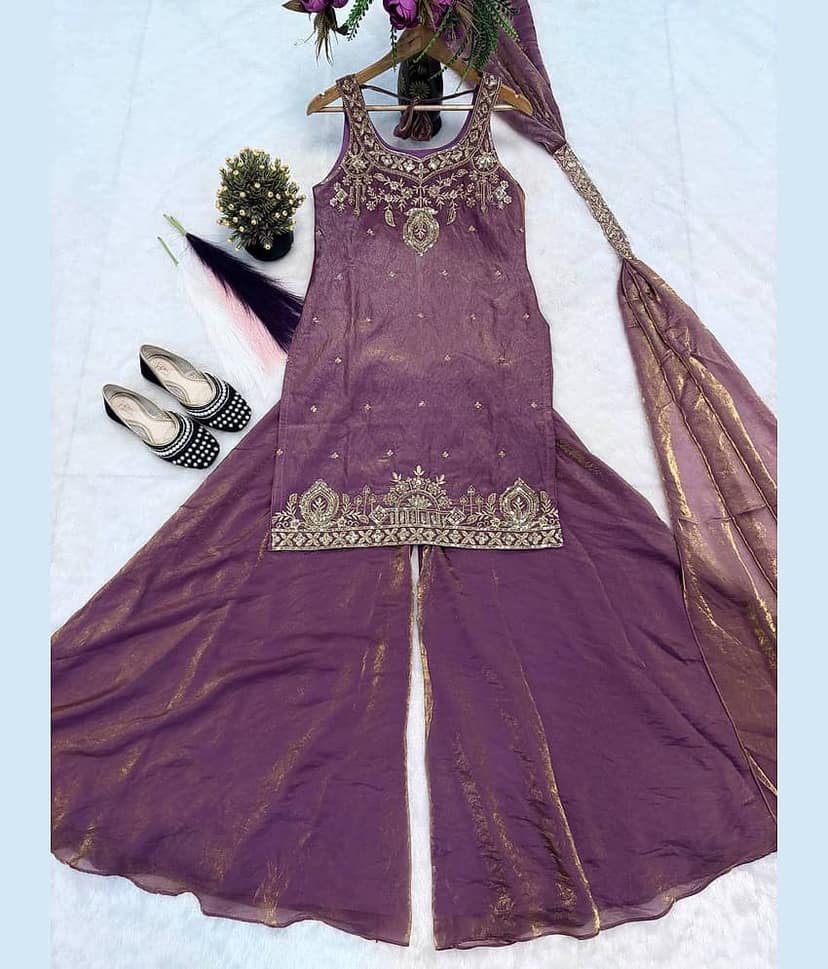 BHAGYASHRAY Women Silk Embroidered Ethnic Motifs Kurti With Salwar ( Teal ) view 2