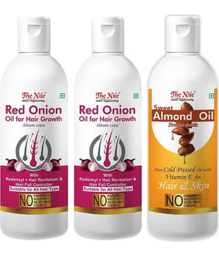 The Nile Red Onion Oil 100 ML X 2 + Sweet Almond Oil 100 Ml 300 mL Pack of 3