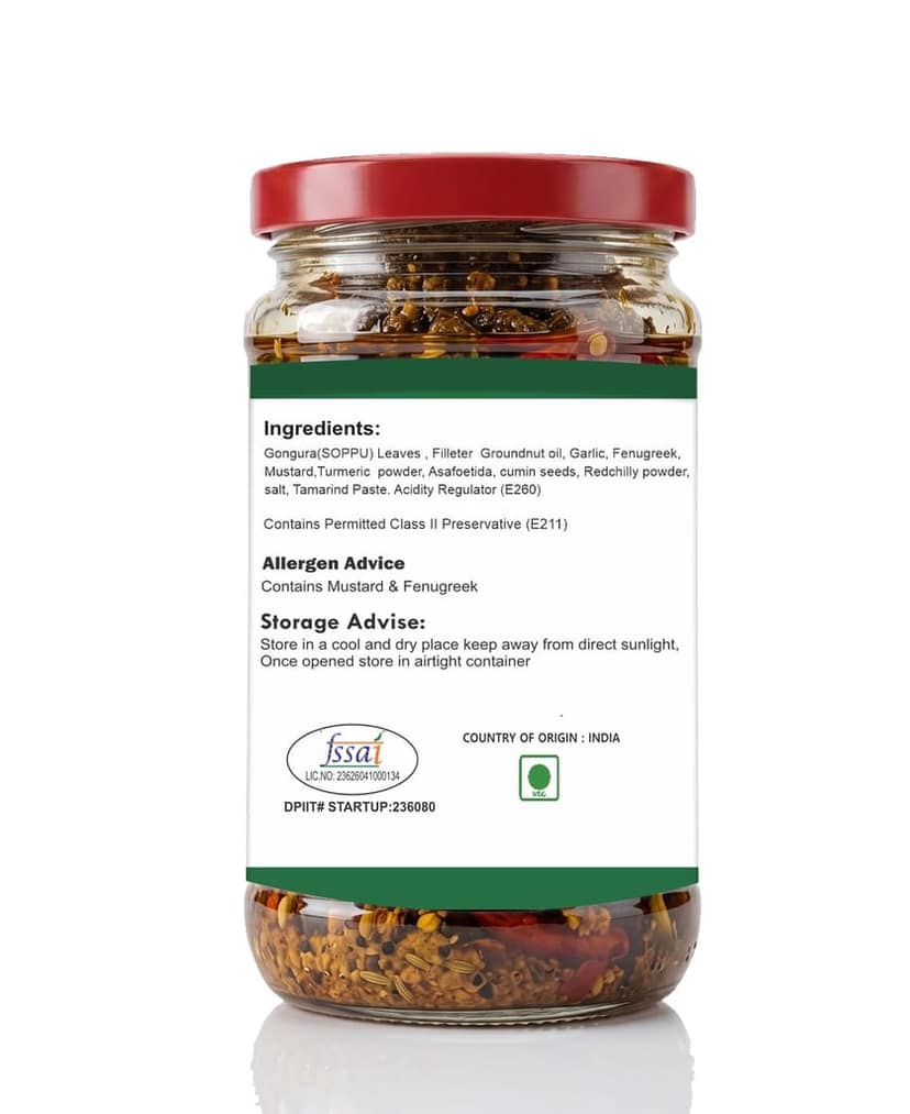 Gongura Pickle Tangy & Spicy, Made with Authentic Spices, 100% Vegetarian, Traditional Method Recipe, Rich Indian Flavor, Hygienically Packed view 2