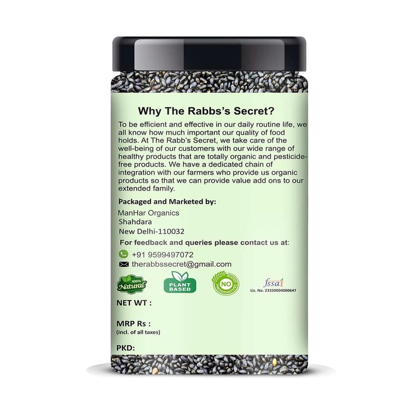 The Rabb's Secret - Raw Basil Seeds Jar 500gm For Eating & Weight Management | Sabja Seeds| Kamakasturi Seeds| Tukmalanga Seeds view 2