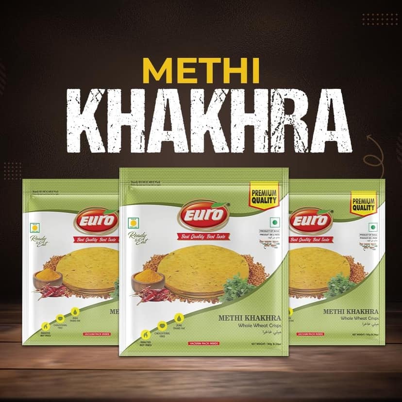 Euro Methi Khakhra 180Gm Pack of 4 |Roasted Not Fried | Cholesterol Free | Zero Transfat |Vacuum-Sealed for Freshness | Authentic Gujarati Snack, Ideal for Tea Time | Healthy Khakhra Options| Healthy Snacking view 2