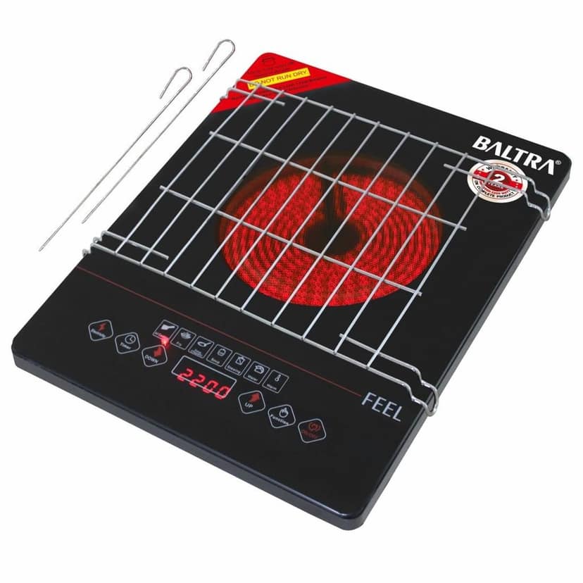 BALTRA Radiant Feel Infrared Glass Cooktop Touch Panel | 7 Touch Control Functions, Over Heat Protection, Multi Power Level Function, Digital Display, All Utensil useable (Black)
