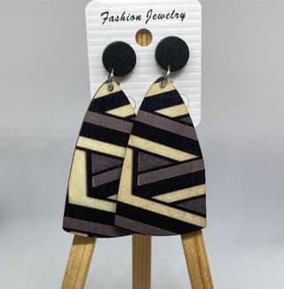 Black & White Abstract Print Wooden Drop Earrings