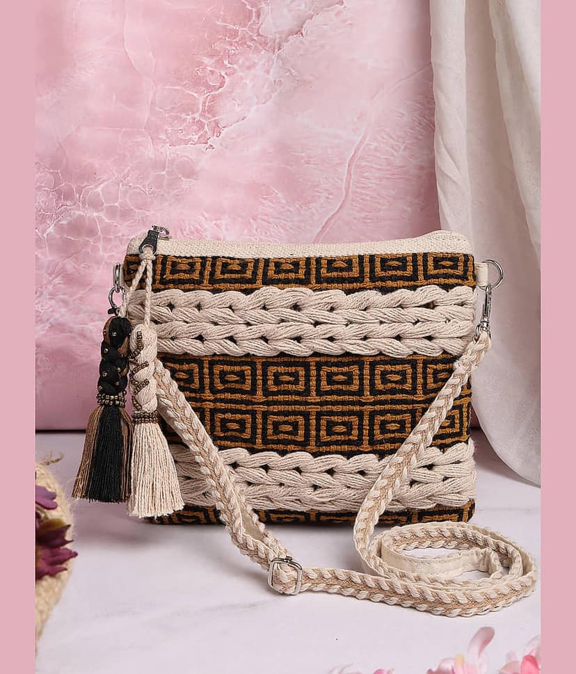 Anekaant Sling Bag Cotton Set of 1 ( Off White )