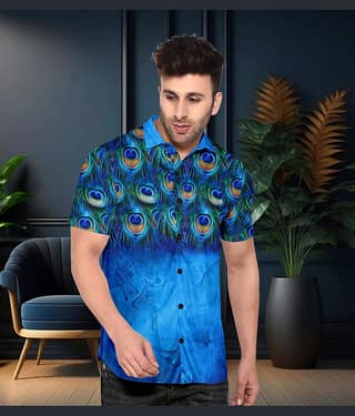 Le Pery Cotton Blend Regular Fit Printed Half Sleeves Men's Casual Shirt - Blue ( Pack of 1 )