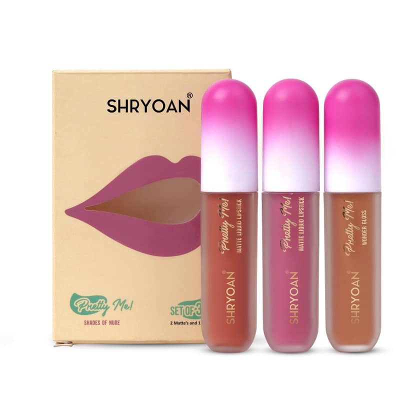 Shryoan Pretty Me! 2 Liquid Lipstick & 1 Lip Gloss | Transfer Proof & Highly Pigmented| Waterproof & Smudge-Proof | Pack of 3 | 6ml (Shades of NUDE) view 2
