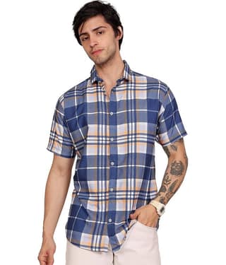 Leotude Cotton Blend Regular Fit Printed Half Sleeves Men's Casual Shirt - Blue ( Pack of 1 )