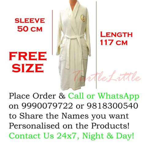 TurtleLittle, 100% Cotton, Personalized Queen of Hearts with Crown Bathrobe for Adults with Name and Initials, 350 GSM (Set of 1, Ivory White) view 2