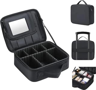 House of Quirk Makeup Box With Mirror, Cosmetics Organizer Bag, Travel Makeup Train Case & Adjustable Dividers, Professional Cosmetic Accessories Case, Portable Travel Case (Black),W-24 Cm, Large House of Quirk Makeup Box With Mirror, Cosmetics Organizer