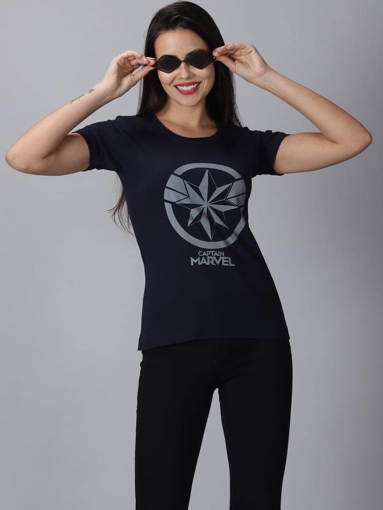 Cotton Navy Captain Marvel T-Shirt
