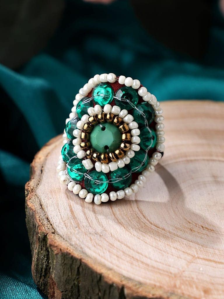 Cardinal Black & Blue Beads Weaving Handmade Adjustable Ring