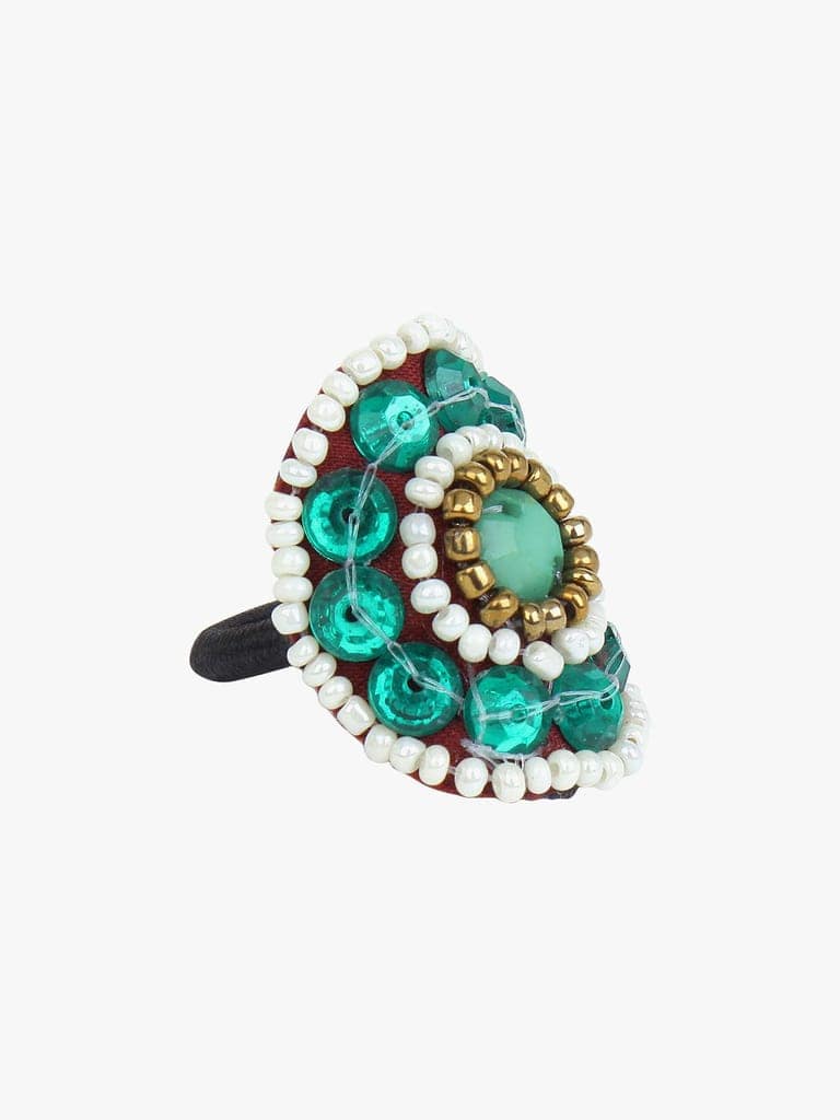 Cardinal Black & Blue Beads Weaving Handmade Adjustable Ring view 2