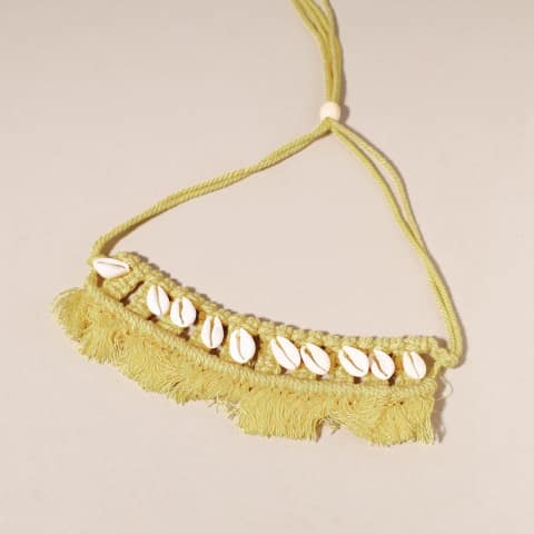 Yellow Thread & Seashell Handmade Macrame Choker view 2