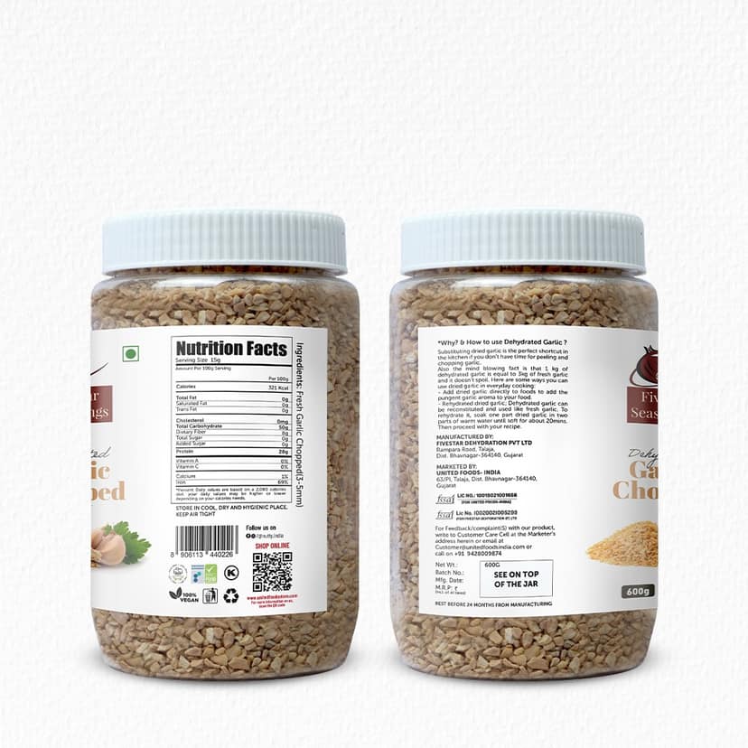 Fivestar Seasoning Dehydrated Garlic Chopped 600g 100% Natural Rich In Iron Easy To Cook 0% Trans-Fat view 2