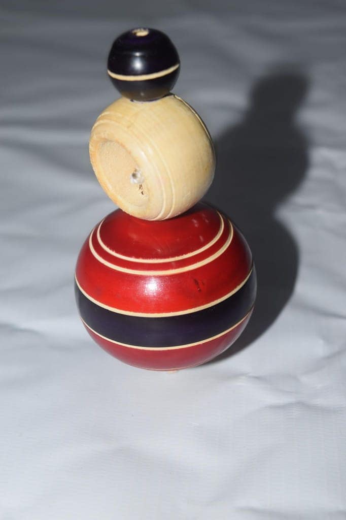 Wooden Spinning Top Toy, Red and Black Striped, Traditional String Pull Design, Classic Vintage Style view 2