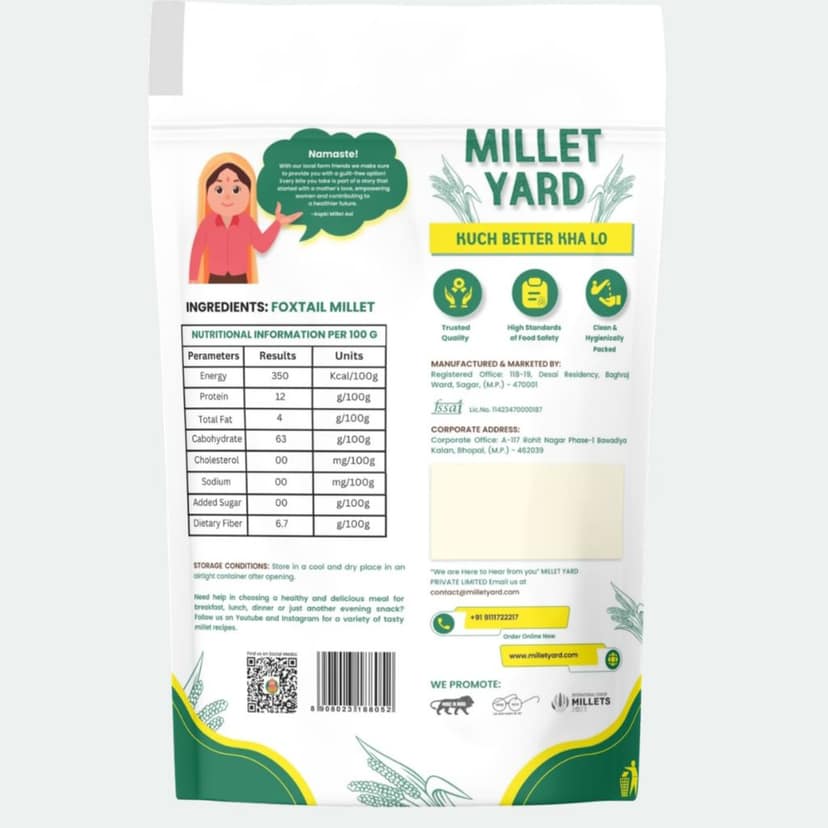 Millet Yard Millets 1.5 kg Natural Grains Combo Pack of 3 | Foxtail 500g, Kodo 500g, Little 500g | Nutrient Powerhouse, High Protein & 100% More Fibre Mixed Millet (1.5 kg, Pack of 3) view 2