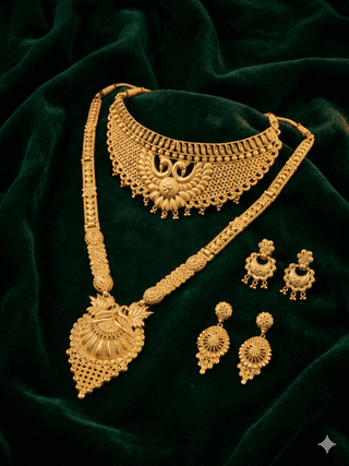 Traditional Elegance Collection Indian Bridal Gold Necklace Combo Set