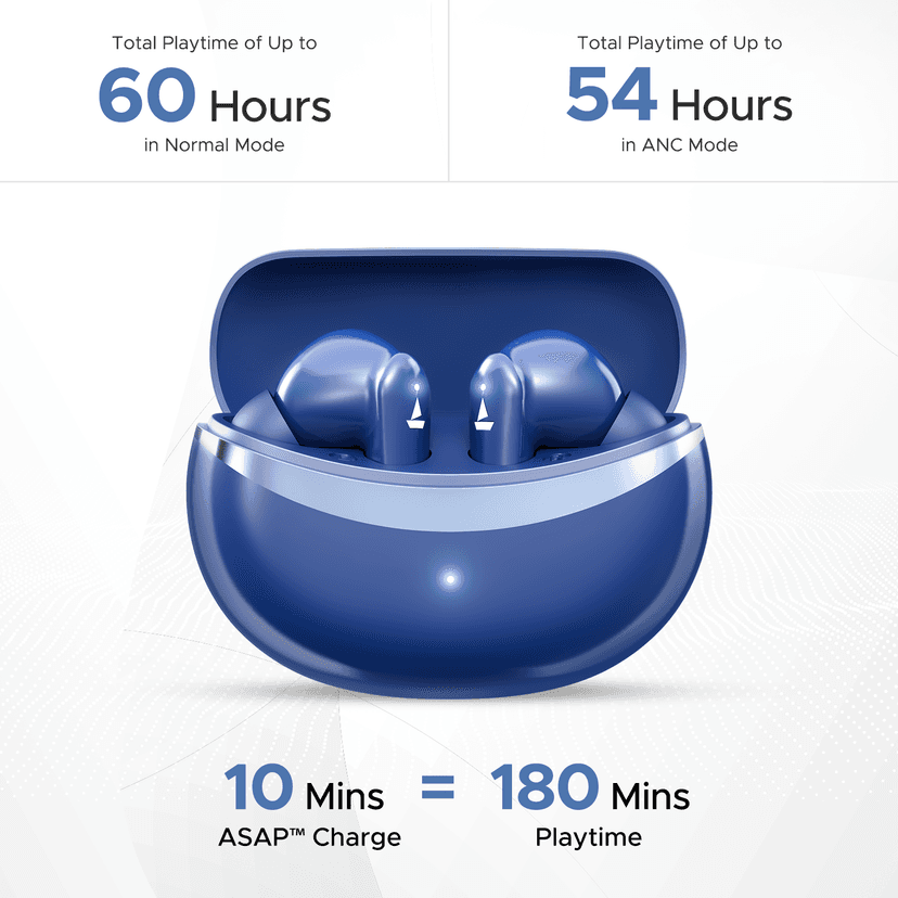 boAt Airdopes 131 Elite ANC | Wireless Earbuds with ANC up to 32dB, Transparency Mode, 60 Hours Playback, ENx™ Technology Blue Dawn view 2