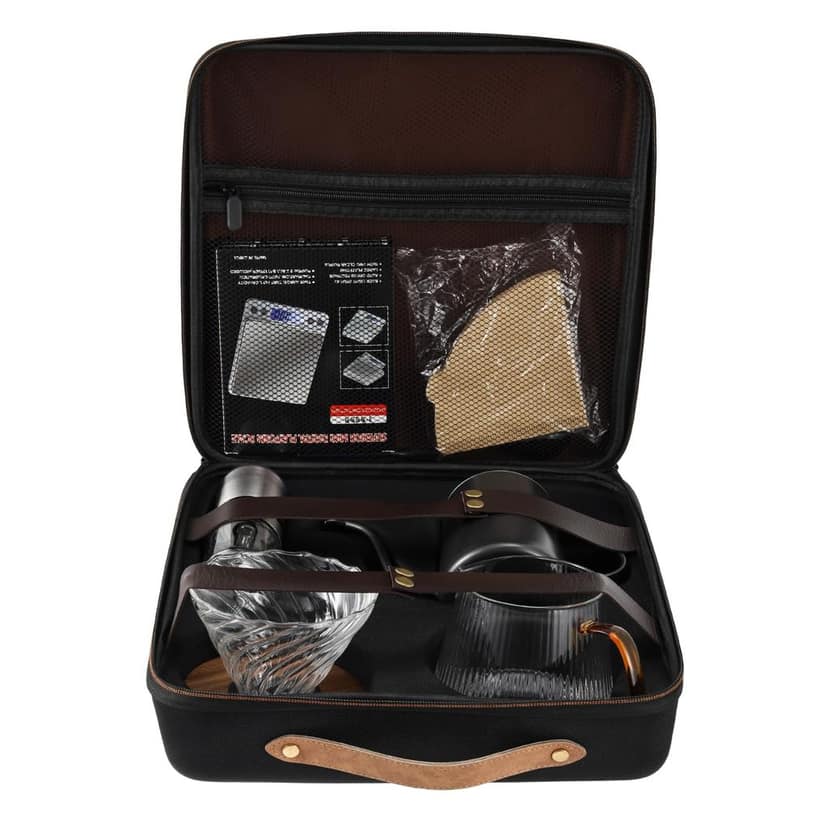 The Bean Co Roasters Pour Over Coffee Set with Travel Bag | Gooseneck Pour Over Kettle| Glass Dripper with Carafe| V02 Filter 100 Pcs | Manual Coffee Grinder | Weighing scale |Coffee Scoop with Cleaning Brush view 2