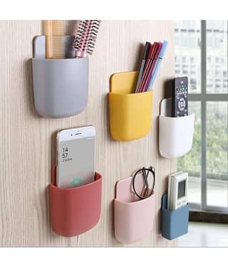 THRIFTKART - 2 PC Mobile Phone Holder, Pen Stand, Wall Mounted Storage Box Remote Storage Organizer Case for AC, TV REMOTE, Phone Charger Plug Holder