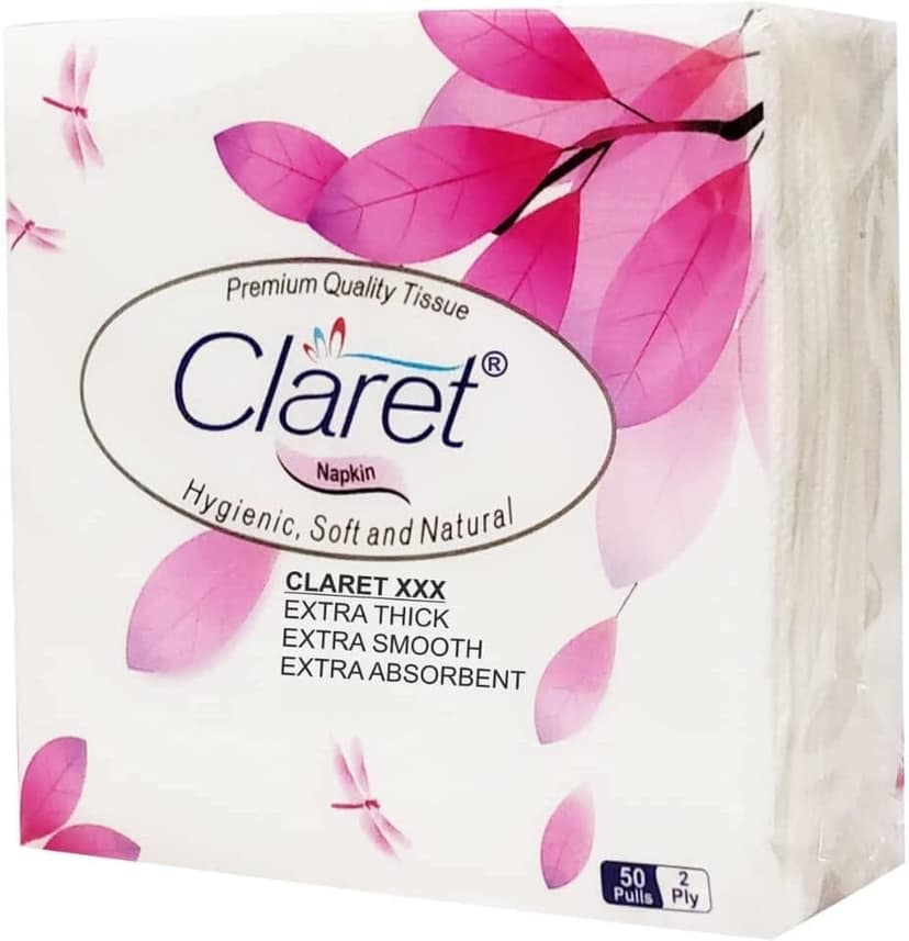 Claret 6 in 1 White Paper Napkins - 2 Ply, Soft, Durable & Highly Absorbent, 50 Pulls per Napkin for Home, Office & Daily Use (Pack of 1) view 2