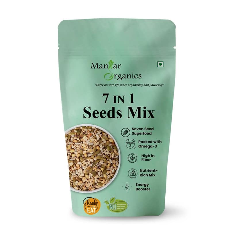 ManHar Organics 7 in 1 Seeds Mix 200g | Power-Packed Crunchy Snack | Omega-3 Rich | High Fiber | Nutrient-Dense Energy Booster