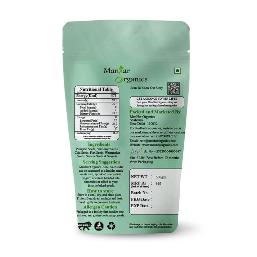 ManHar Organics 7 in 1 Seeds Mix 200g | Power-Packed Crunchy Snack | Omega-3 Rich | High Fiber | Nutrient-Dense Energy Booster view 2