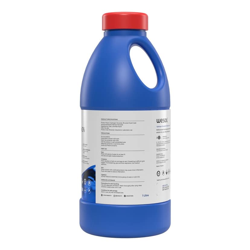 Wesol Hydrogen Peroxide 3% Food Grade | Multi-Use Disinfectant | Kills 99.9% Germs & Viruses | 1 Litre Pack - Best For Cleaning, General disinfection, deodorising, Hydroponics, Food production units. view 2