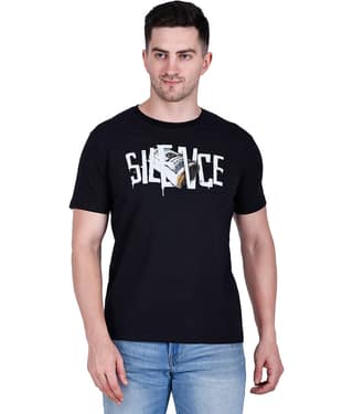 life dream Cotton Blend Regular Fit Printed Half Sleeves Men's Round T-Shirt - Black ( Pack of 1 )