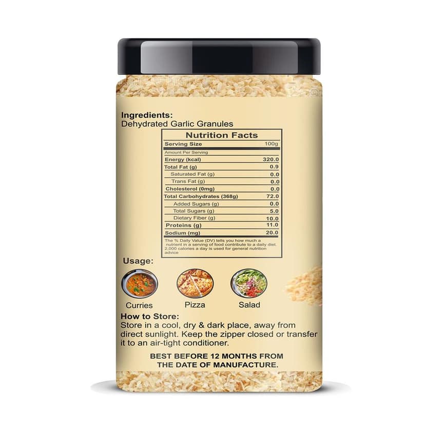 Mangar Organics Garlic Granules - Dehydrated Garlic | Strong Aroma & Bold Flavor | Ideal for Seasoning, Marinades & Dry Rubs - Jar 425gm view 2