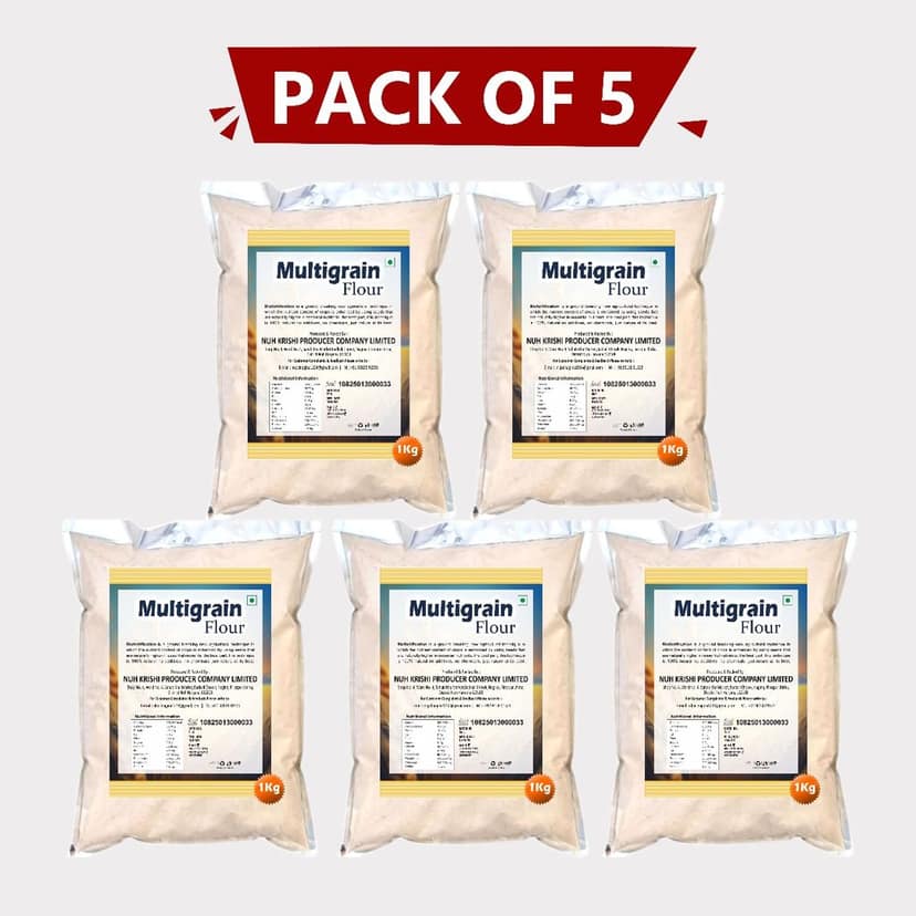 Multigrain Flour 5kg (5 x 1 Kg) by Nuh Krishi Producer Company Limited – Healthy, Nutritious & Farm-Fresh Atta.